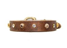Load image into Gallery viewer, Small luxury collar - buffalo leather, cubic zirconia, decorative rivets, handmade in Australia
