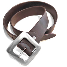 Load image into Gallery viewer, Handmade dark brown oiled leather belt, buffalo leather, big silver buckle, wide, thick leather  
