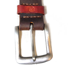 Load image into Gallery viewer, Handmade dark brown oiled leather belt, buffalo leather, silver buckle, wide and thick  Edit alt text
