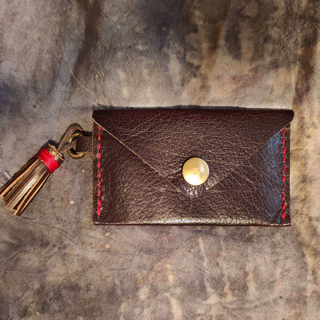 Credit envelope style cards business cards holder wallet leather in many colors, tassel, cute, hand stitched brown red