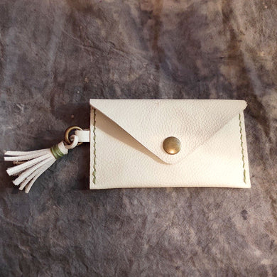 Credit envelope style cards business cards holder wallet leather in many colors, tassel, cute, hand stitched white green