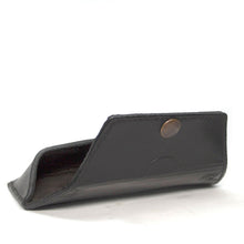 Load image into Gallery viewer, Handmade in Australia leather glasses case, lined with suede, hand-stitched, snap button closure, black 
