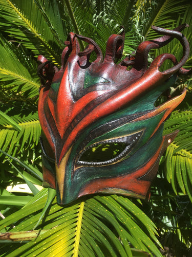 Leather mask - handmade in melbourne, hand tooled, festival, carnival