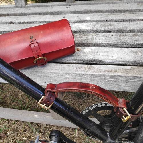 Leather bicycle lifter, hand made in Australia, brass buckle, thick leather, durable, urban cycling