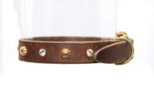 Load image into Gallery viewer, Small luxury collar - buffalo leather, cubic zirconia, decorative rivets, handmade in Australia  
