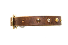 Load image into Gallery viewer, Small luxury collar - buffalo leather, cubic zirconia, decorative rivets, handmade in Australia
