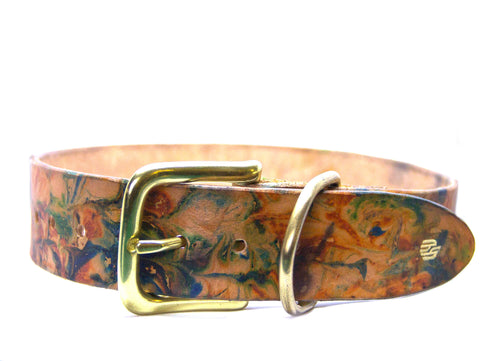 Marble/Tie dye handmade in Australia leather dog collar - for a big dog, brass buckle 