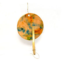 Load image into Gallery viewer, Beautiful hand dyed natural leather earrings disks, gold paint edges and back, all 925 sterling silver metal parts, light, durable, circles
