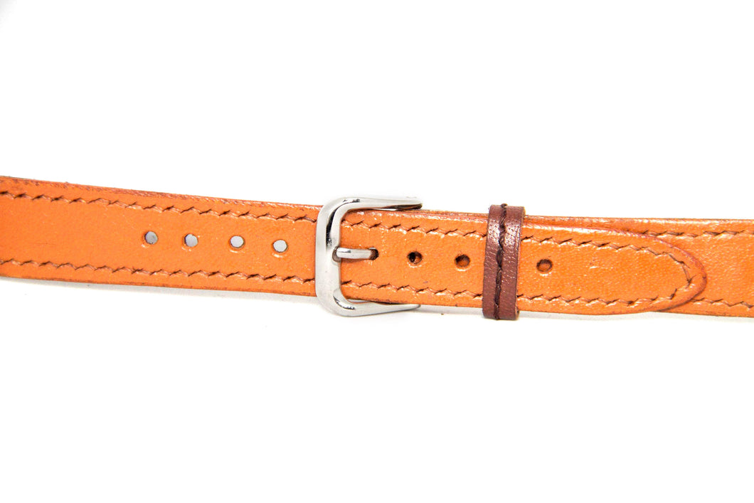 Hand made and hand stitched kangaroo leather watch strap in orange made in Australia, 16mm