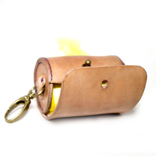 Handmade leather poop bags holder natural leather